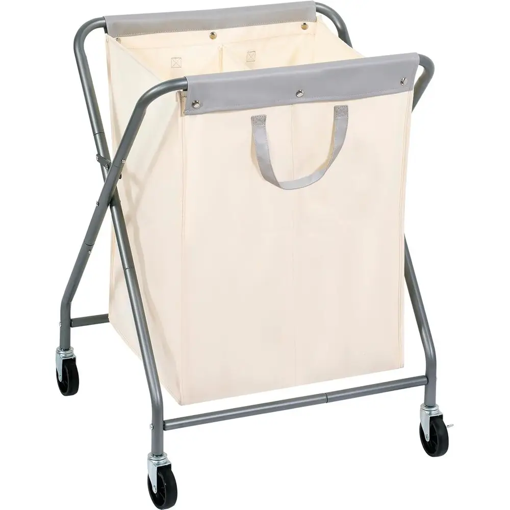 

Rolling 2-Section Laundry Hamper, Heavy-Duty with Removable Bag and Folding Frame for Easy Storage