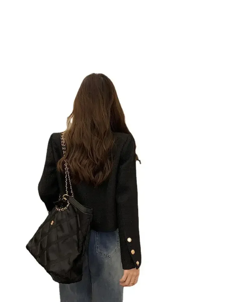 New Fashion Small Fragrance Tweed Jacket Coat Women Korean Loose Elegant All Match Coats Autumn O Neck Single Breasted Outerwear