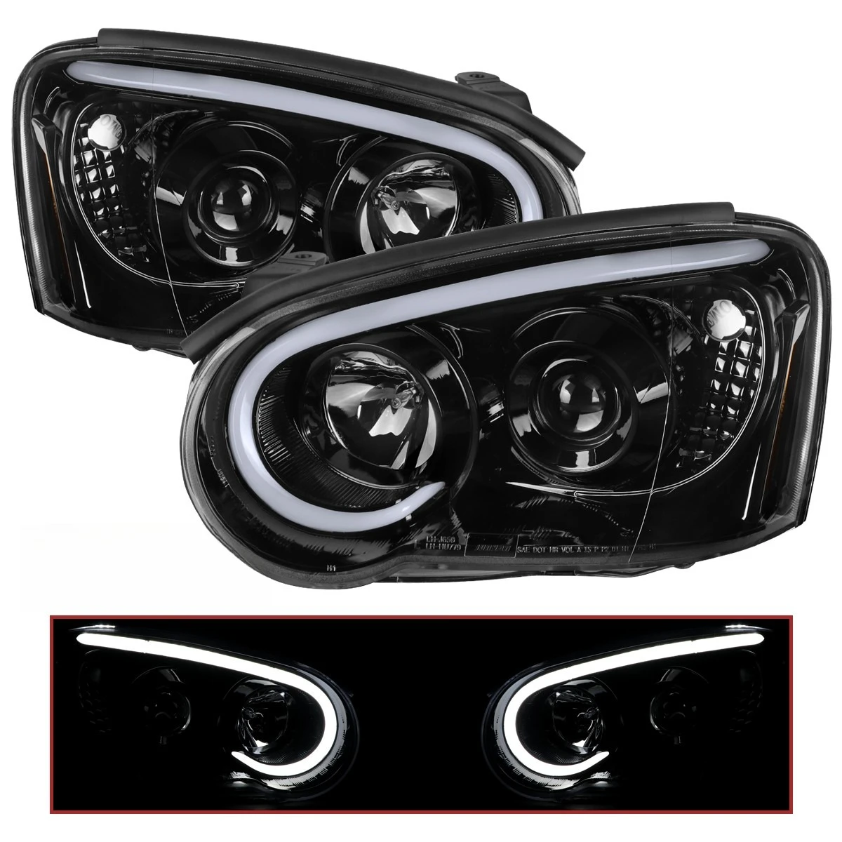 Jet Balck Projector Headlights Fits 2004-2005 Subaru Impreza WRX Lamps LED Strip