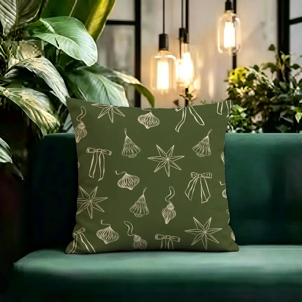 Trending Macaron Christmas Theme Cushion Cover Linen Pillow Cover Invisible Zipper para Sofa Silla de Oficina