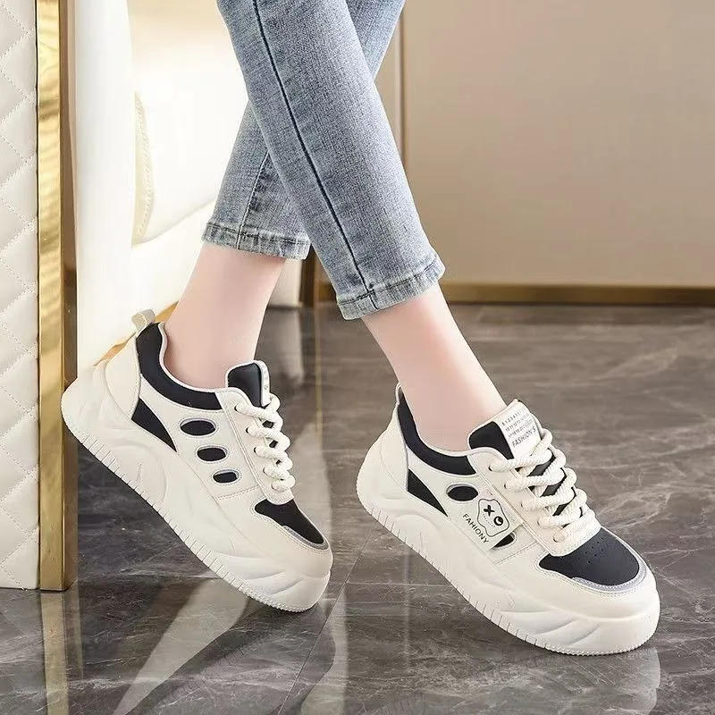 Women All-Mat Casual Platform Skate Shoes Oril Nie Thick Sole Height Increase White Sport  Fashion Female Board Shoes