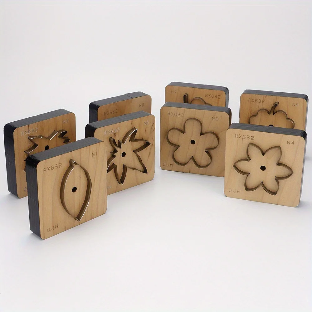 8pcs Leaf/Maple Leaf/Ginkgo Leaf/Petal/Clover/Four-Leaf Clover Artificial Leather Stamping Die Set, 8 Different Shapes, Durable