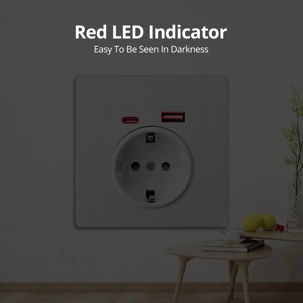 EU Power Socket With Usb Charging Port and Type C Interface 2.1A 16A PC Panel 86mm French Russia Spain Wall Outlet Phone Holder