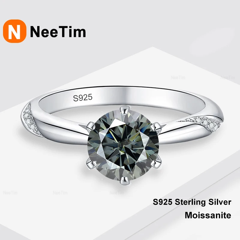 NeeTim 0.5ct 1ct 2ct Blue Pink Grey Moissanite Rings Gifts for Women 925 Sterling Silver Wedding Band Women's Ring Woman Rings