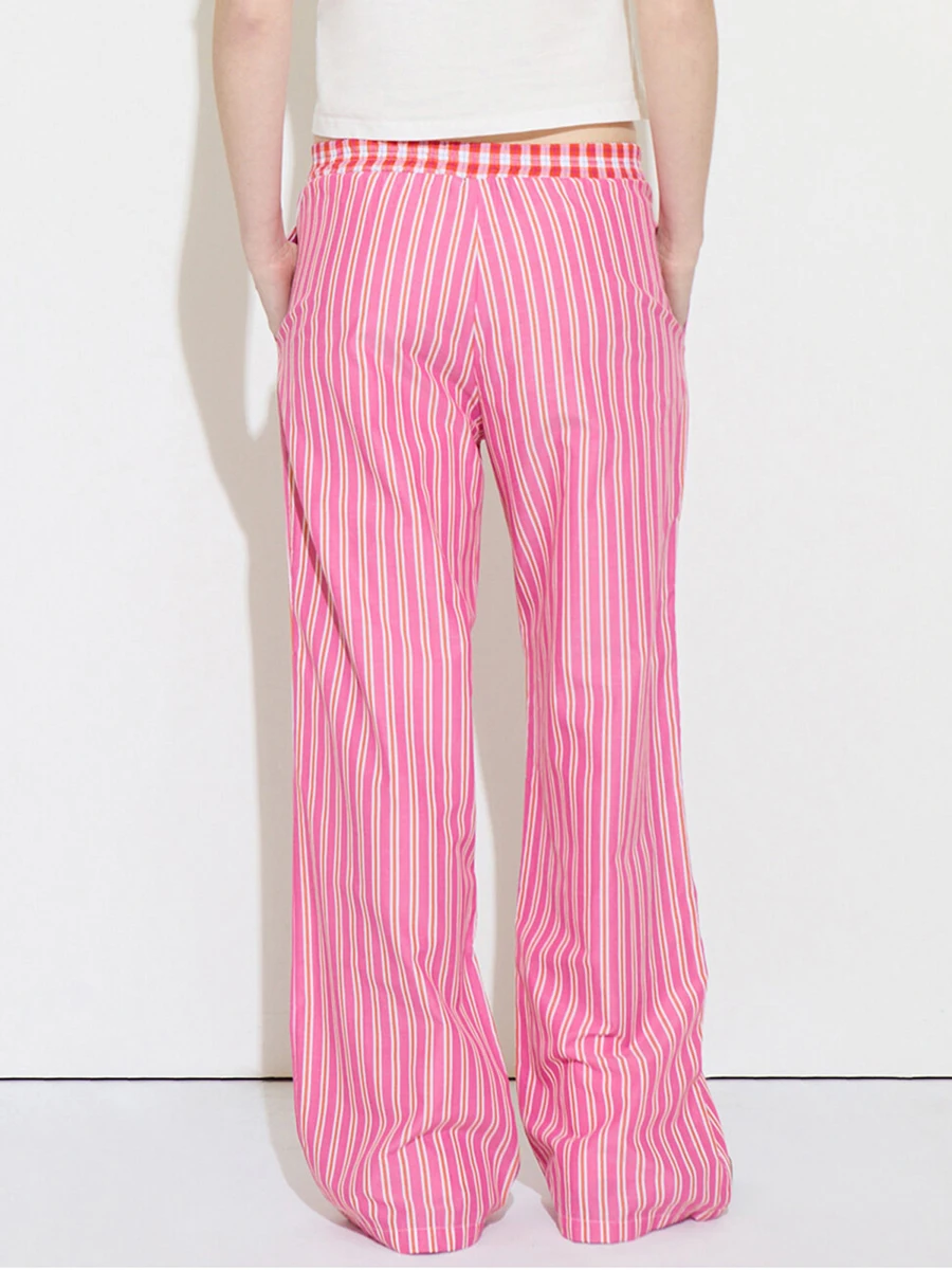 سراويل نسائية كاجوال مخططة ، خصر مرن ، بنطلون فضفاض ، ملابس الشارع Y2K ، بنطلون واسع الساق ، بنطلون صالة ، S