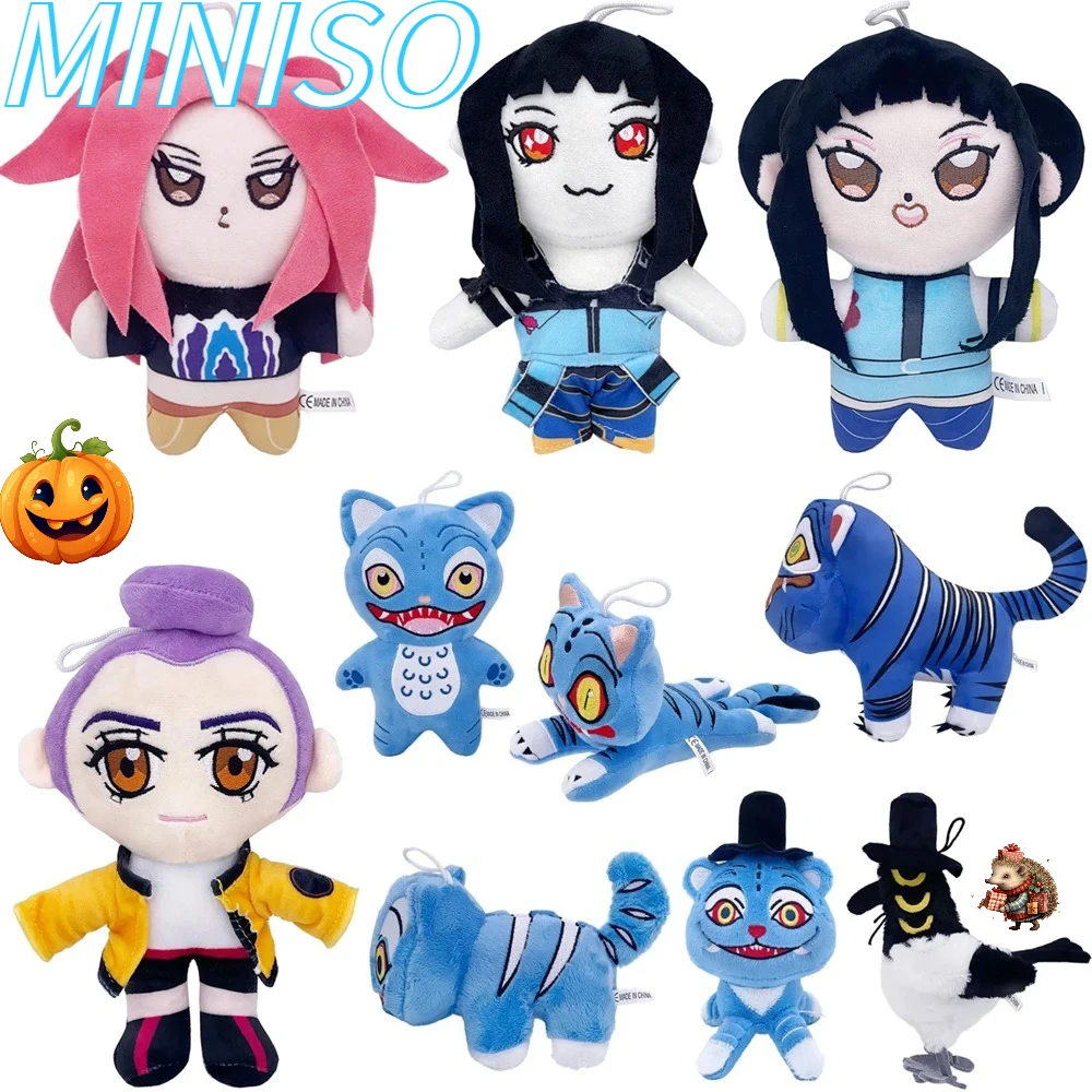 

2025 popular anime Kpop demon hunter plush cute purple tiger black hat magpie and 3-eyed monster hunting cotton doll