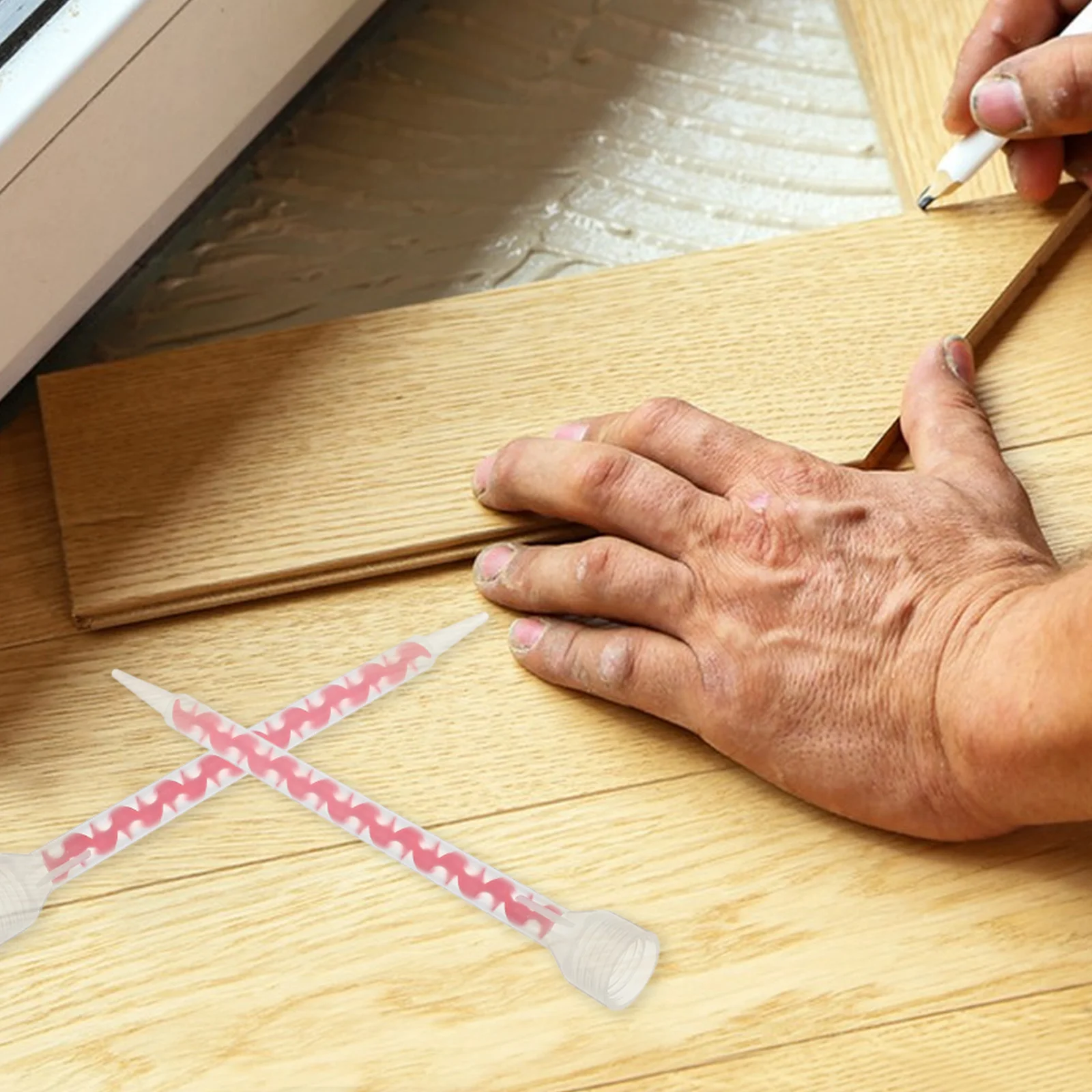 12 Buah Nozel Pencampur Spiral Panjang untuk Sealant, Caulking, Pengisi Celah Ubin, Resin Epoksi, Alat Aplikator Lem Pencampur