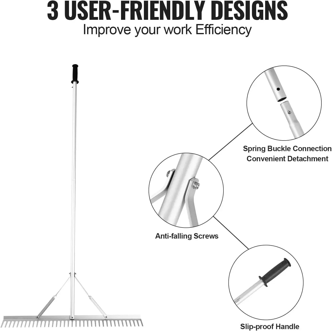 Landscape Rake, 36" Head Aluminum Landscape Rake, Lake Weed Rake with 75" Long Handle, for Loosening Soil, Lawn Care,