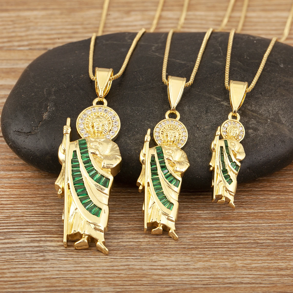 Nidin New Arrival Saint St Jude Thaddeus Pendant Necklace For Women Men Shine Zircon S/M/L Sizes Choice Choker Copper Jewelry