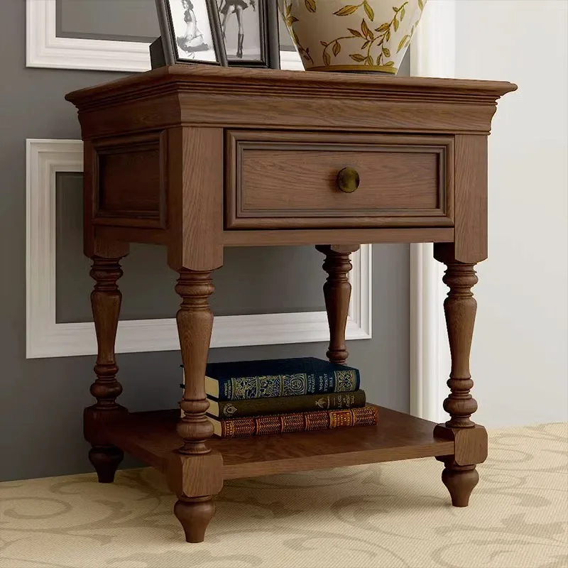 American Solid Wood Sofa Bedside Table With Phone Table Drawer Living Room Nightstand Antique Luxury Customization