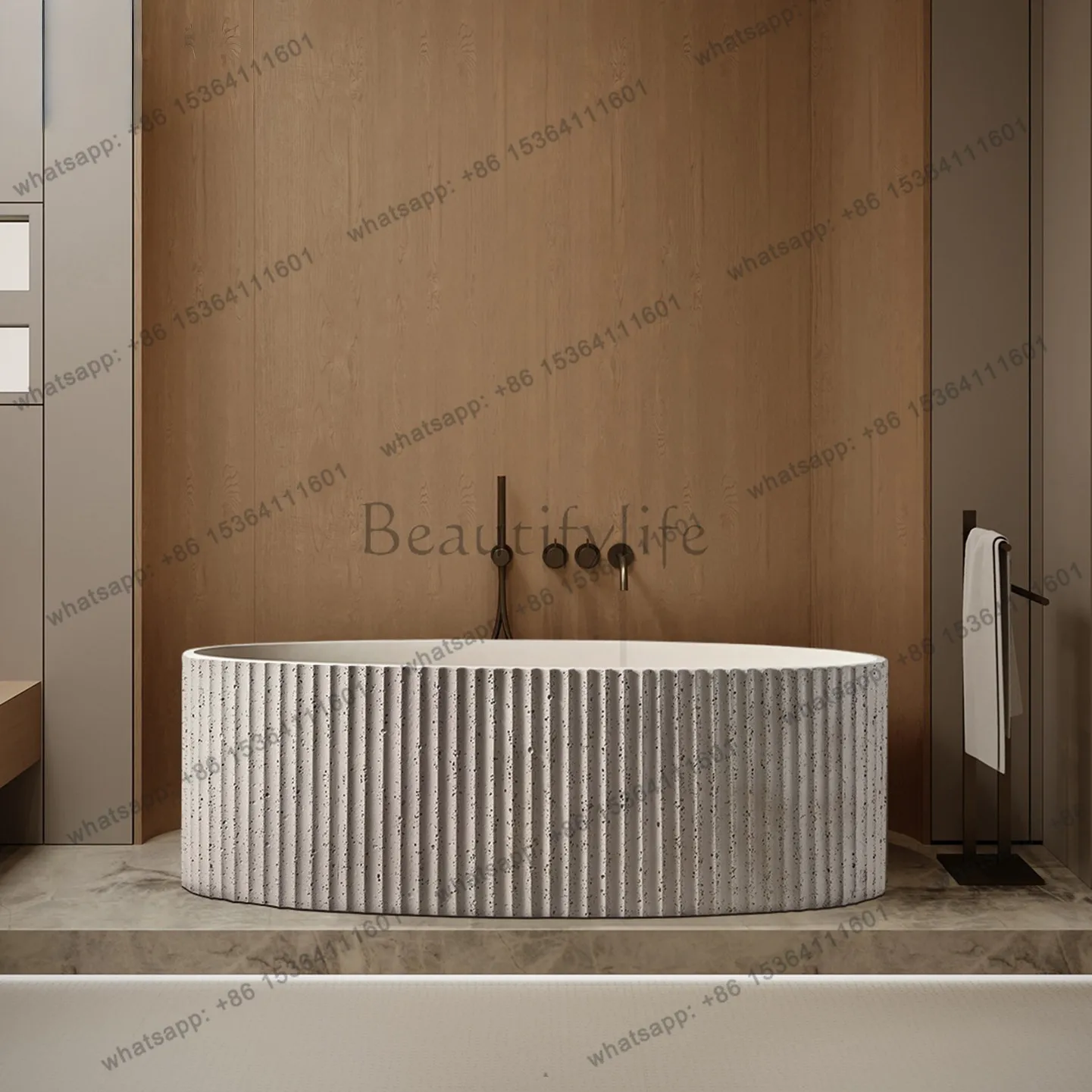 Freestanding Striped Rock Bathtub One Piece Molding Eco Friendly Antibacterial Skin Friendly