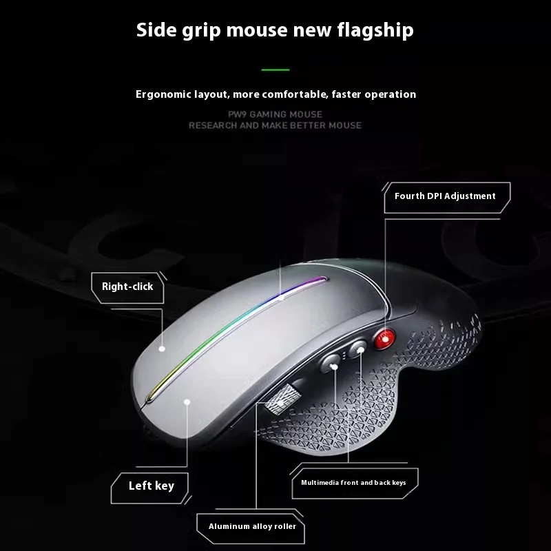 Ma Ren Wireless Esports Game Silent Mouse Designer Drawing Vertical Side Lying Mechanical Large Hand Mouse 4000dpi office mouse