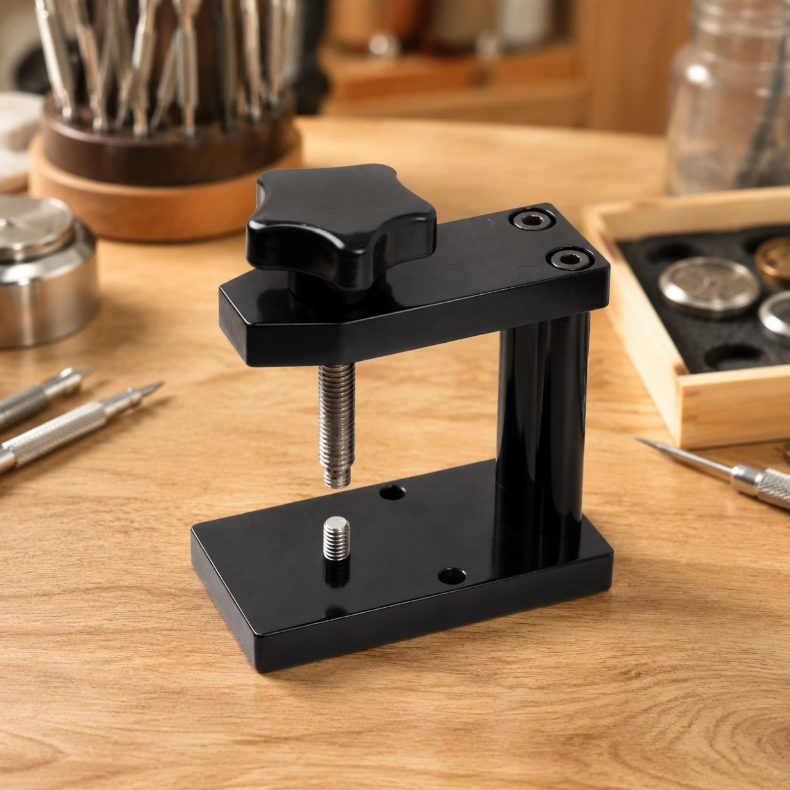 Watch Case-Back Press Sturdy Screw-Driven Watch Press with Interchangeable Dies Slim Universal Compatibility