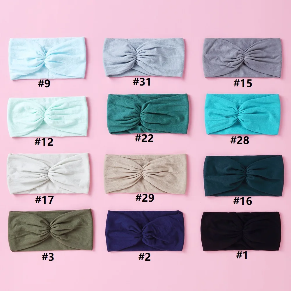 Diadema piezas para bebé y niña, bandanas de nailon elástico sólido, hecho a mano para recién nacido turbante, accesorios para el cabello, 1 unidad