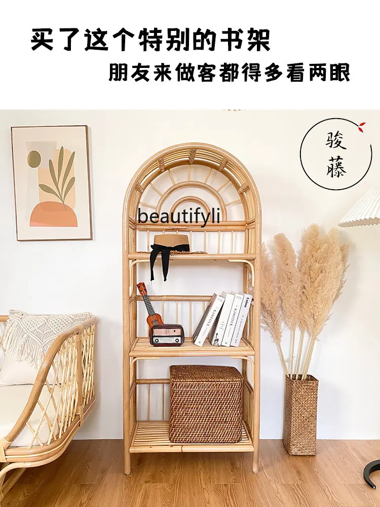 Rattan Storage Rack Japanese-Style Floor Bookshelf Multi-Layer Storage Rack Flower Rack Household Display Rack