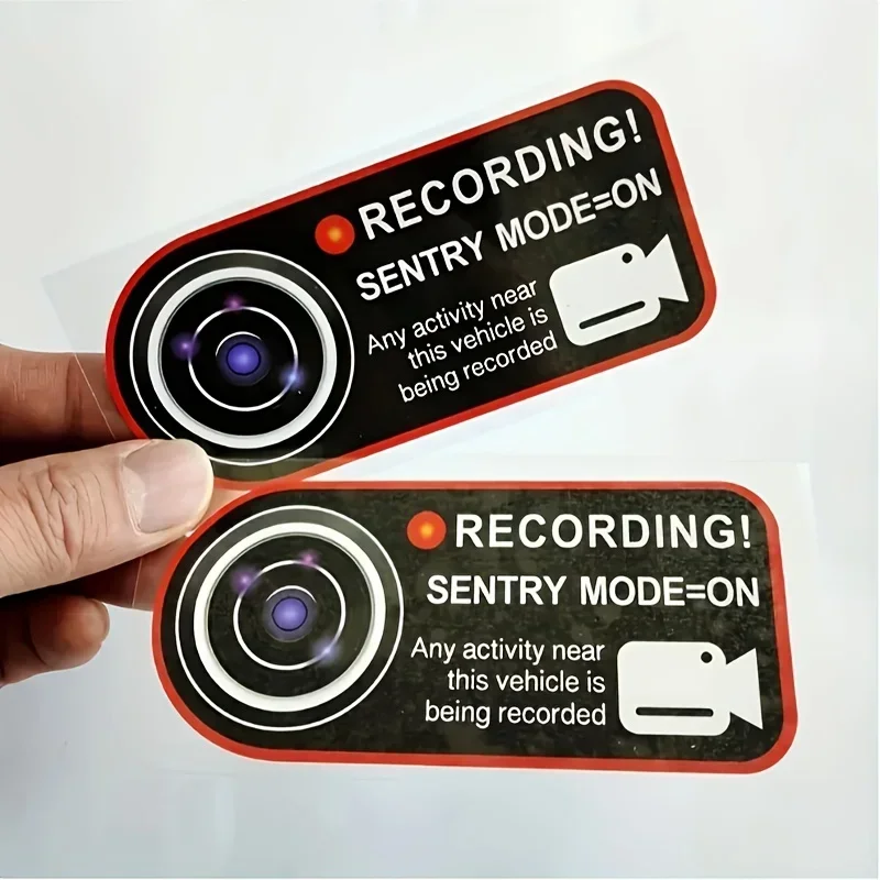 2PCS Surveillance Warning Stickers Red Orange Alert Decals Waterproof Durable for Auto Exterior Decor