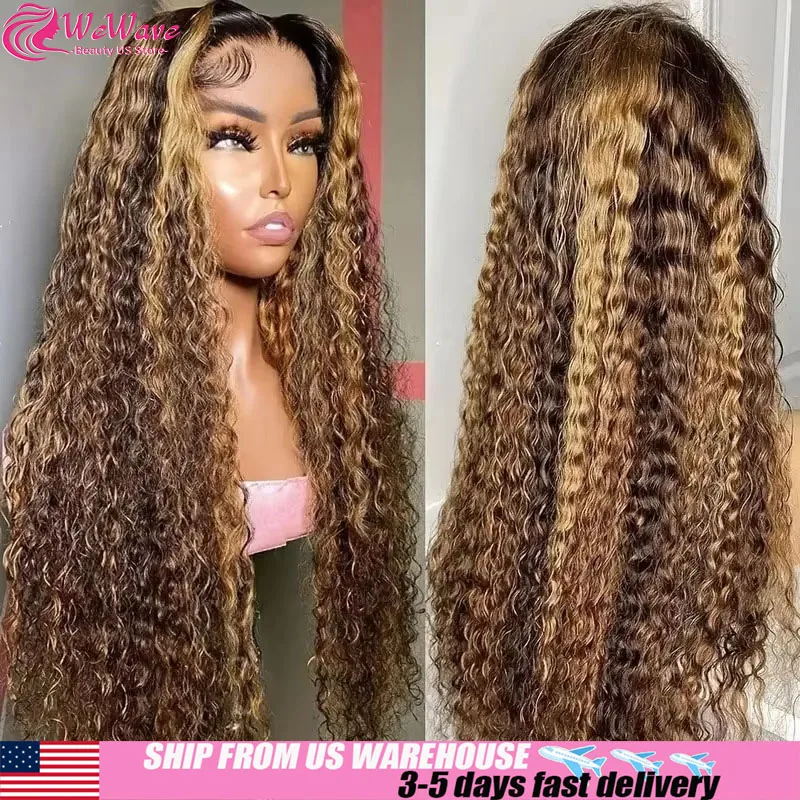 13x4 13x6 Hd الدانتيل الباروكة الأمامية موجة المياه 4/27 تسليط الضوء على شعر مستعار موجة عميقة مجعد الباروكات شعر الإنسان قبل قطعها شعر مستعار أمامي #1
