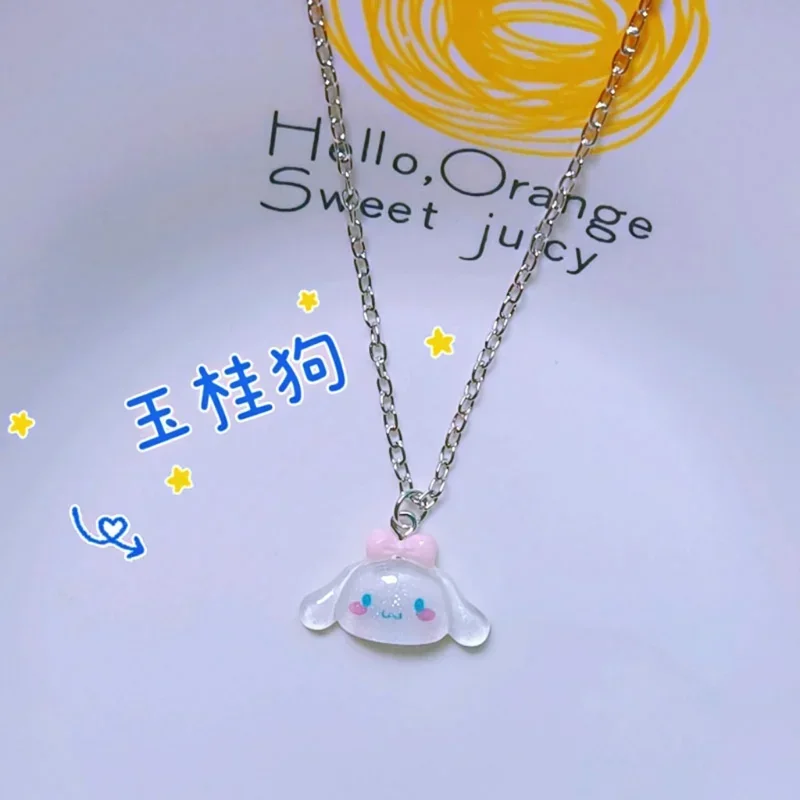 Kawaii Sanrio Cinnamoroll MyMelody Kuromi Student Bijou Necklace Clavicle Chain Adjustable Pendant Accessories Girls Toy Gift