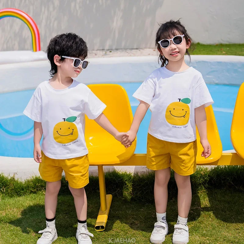

Funny Family Matching Outfits Korean Parent-child Clothes Cotton Short Sleeveand Son Daughter T Shirts Shorts Set Father Mother