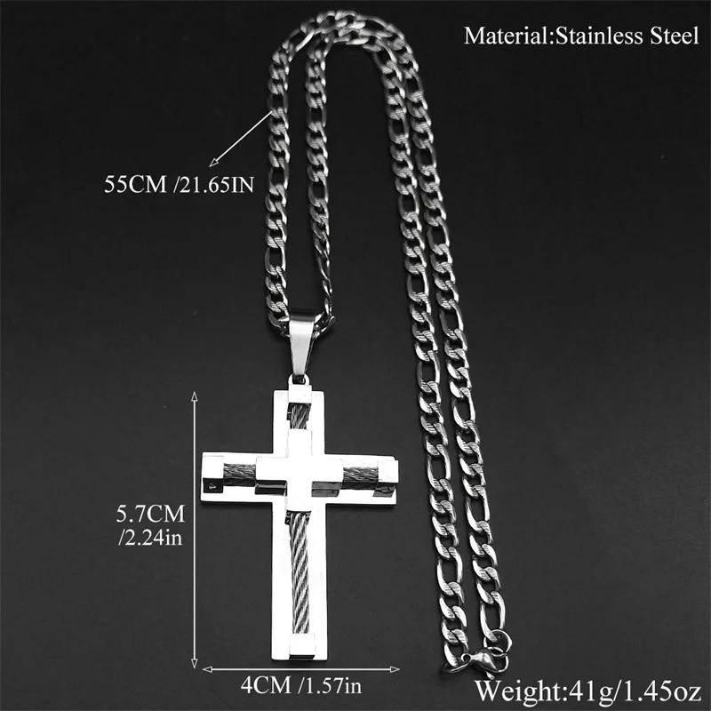 مزدوجة يسوع الصليب قلادة قلادة للنساء الرجال الفولاذ المقاوم للصدأ كريستين فضي اللون الهيب هوب سلسلة الإيمان مجوهرات هدية #6