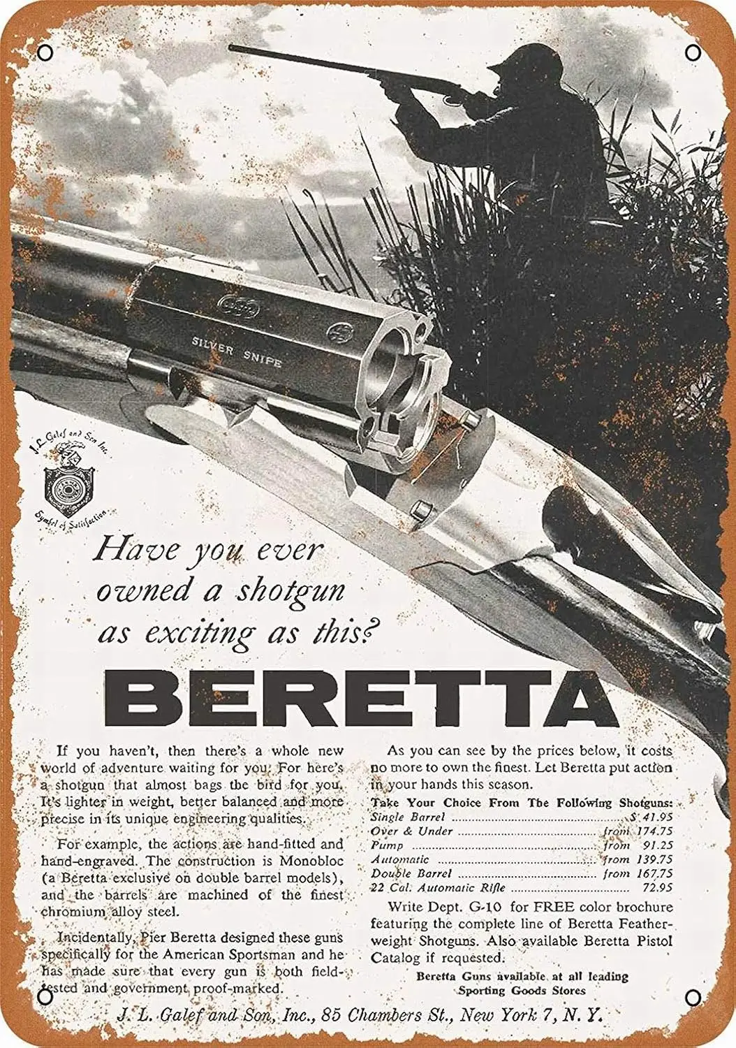 8 x 12 Metal Sign - Beretta Shotguns - Vintage Wall Decor Art sign