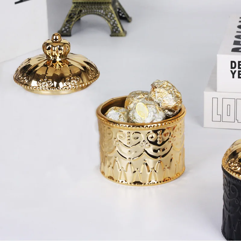 European-style Electroplating Ceramic Storage Jar Display Box Crown Jewelry Box with Lid Desktop Ornaments Home Storage Supplies