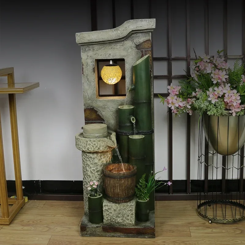 HT  stone grinding feng shui wheel, indoor rockery and flowing water fountain to attract wealth landscape, balcony living room