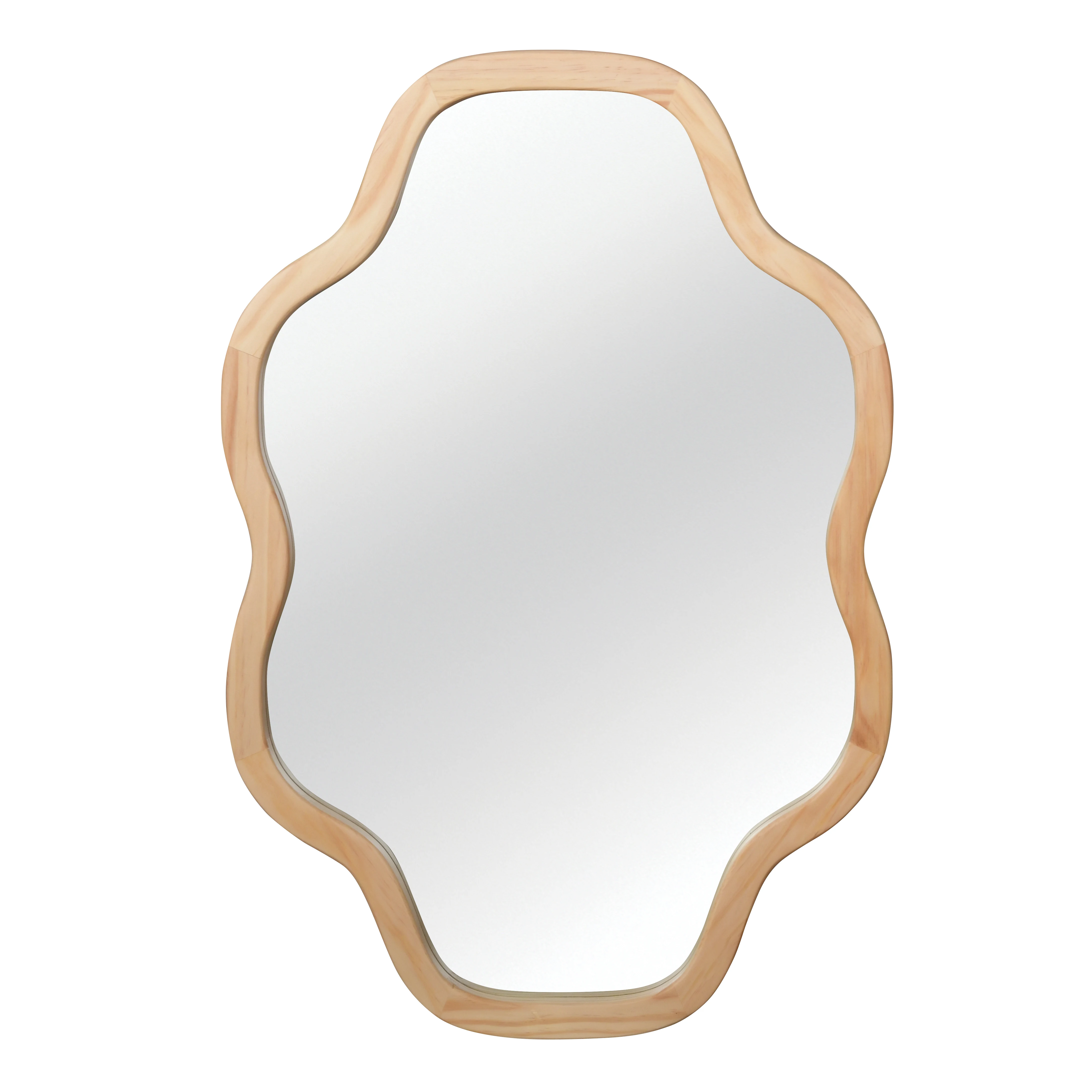 20x30 Inch Cloud Shape Wall Mirror, Natural Solid Wood Frame Irregular Scalloped Vanity Mirror, Rustic Farmhouse Decorative Accent Mirror for Bathroom & Living Room