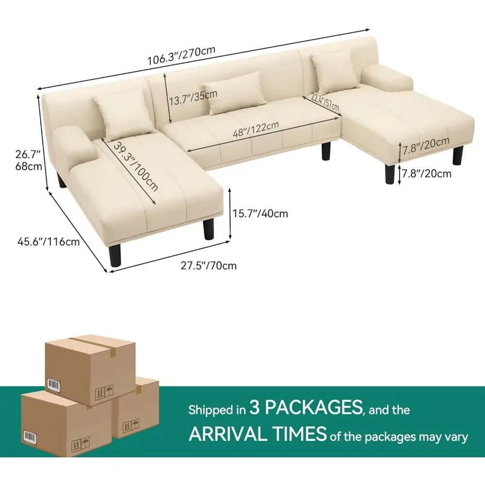 Sectional Couches for Living Room| U Shaped Sofa Faux Leather Modern Modular Cloud Couch with USB | Type C Charging Ports