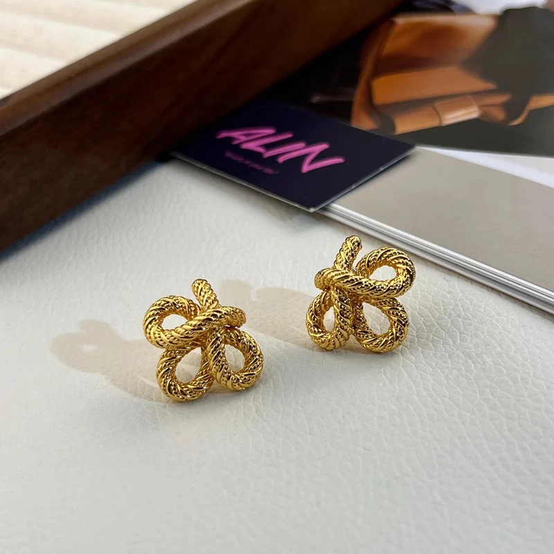 Foxanry Irregular Twist Geometric Stud Earrings For Women Girls Vintage Creative Design Trendy Personality Party Jewelry Gifts