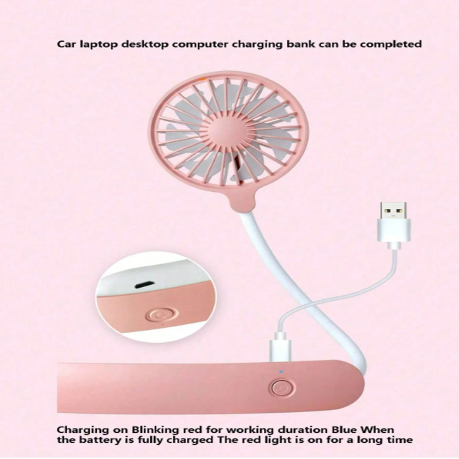 Mini ventilatore portatile da appendere al collo USB, ventilatore personale da tavolo pieghevole con batteria ricaricabile