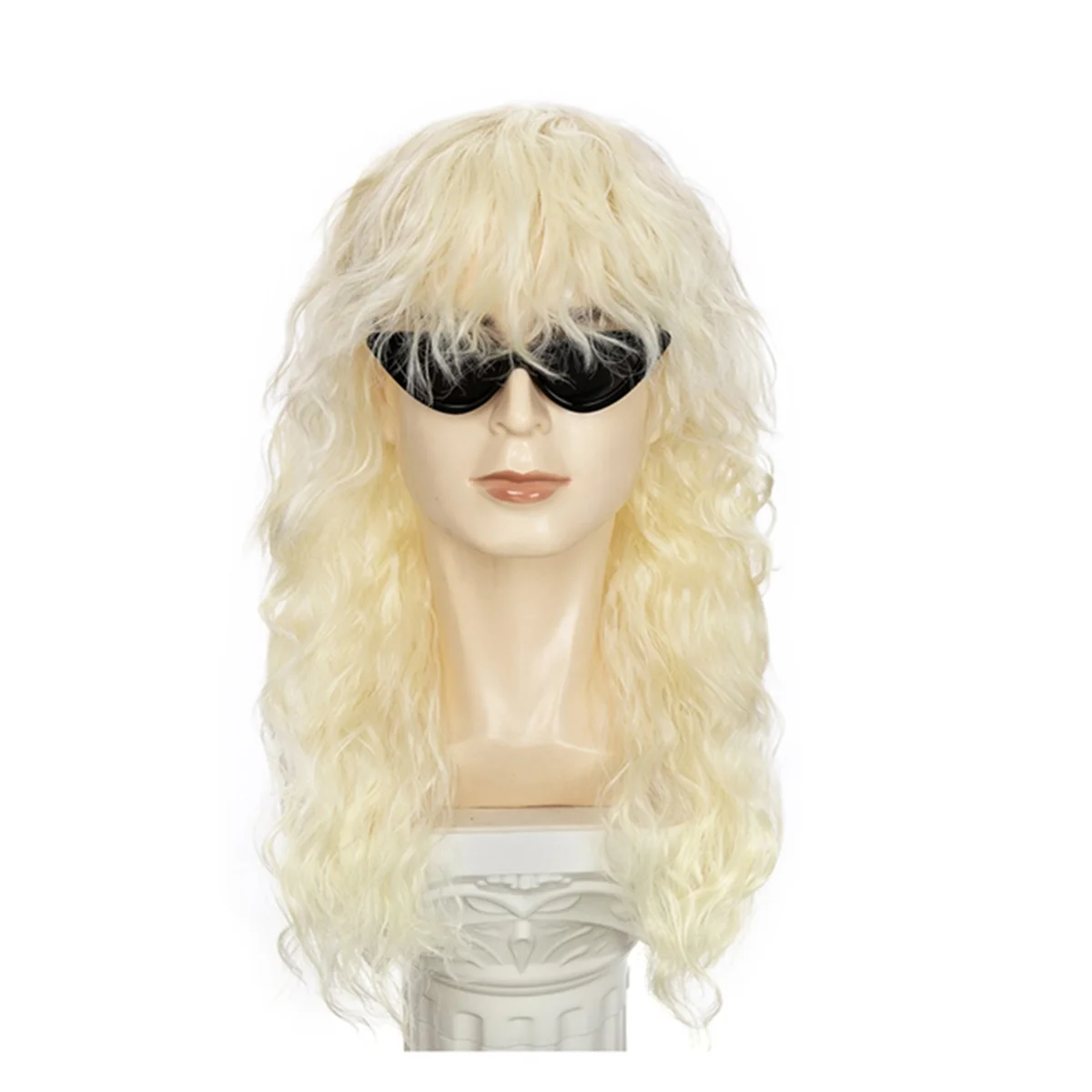 

Men Wigs Punk Flaccid Long Curly Wig for Male High Temperature Fiber Rock Cosplay Costume ,Light Gold