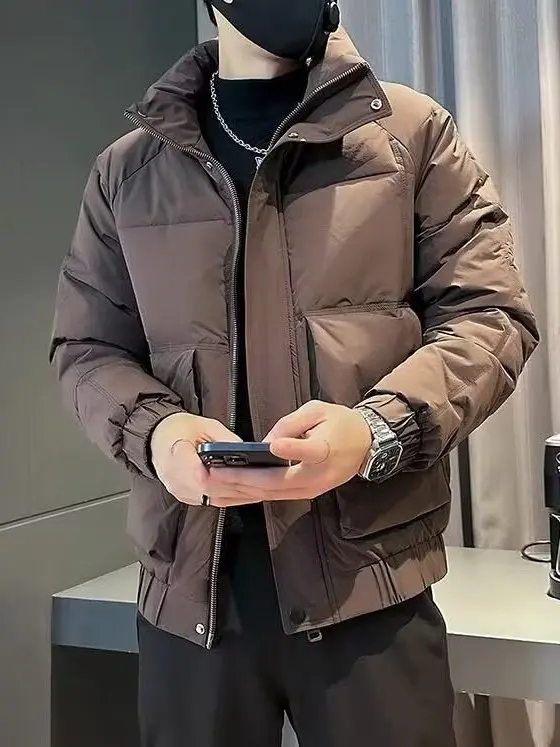 

Зимнее хлопковое пальто Thiened ort, мужское облегающее пальто Sli с большим воротником-стойкой, теплый универсальный модный бренд