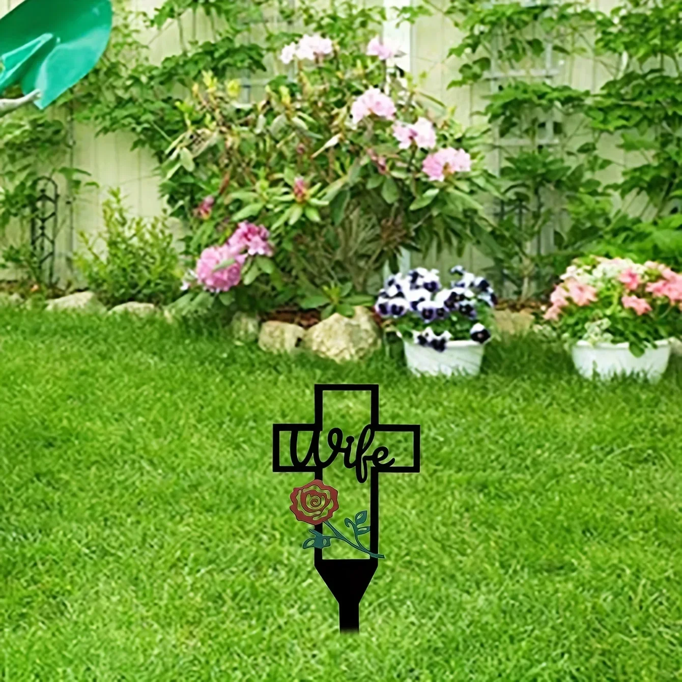 금속 정원 장식 말뚝 묘지 기념 십자가 말뚝 아빠 엄마, 검은 묘지 십자가 장식, 십자가 파일, 1 개