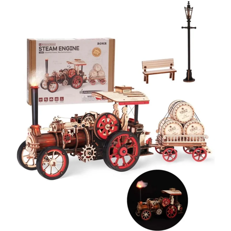 

Robotime rokr 3D Puzzle Steam Engine Tractor Model Kit Electric Vintage Car Vehicle Hobbies for Men Birthday Christmas