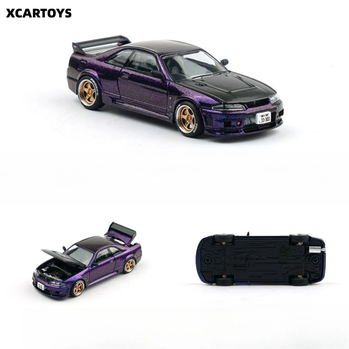 POPRACE 1/64 Nissan Skyline GT-R R33 Purple Alloy Diecast Model S42-01 Removable Hood Miniature Ornament For Adult JDMCollection