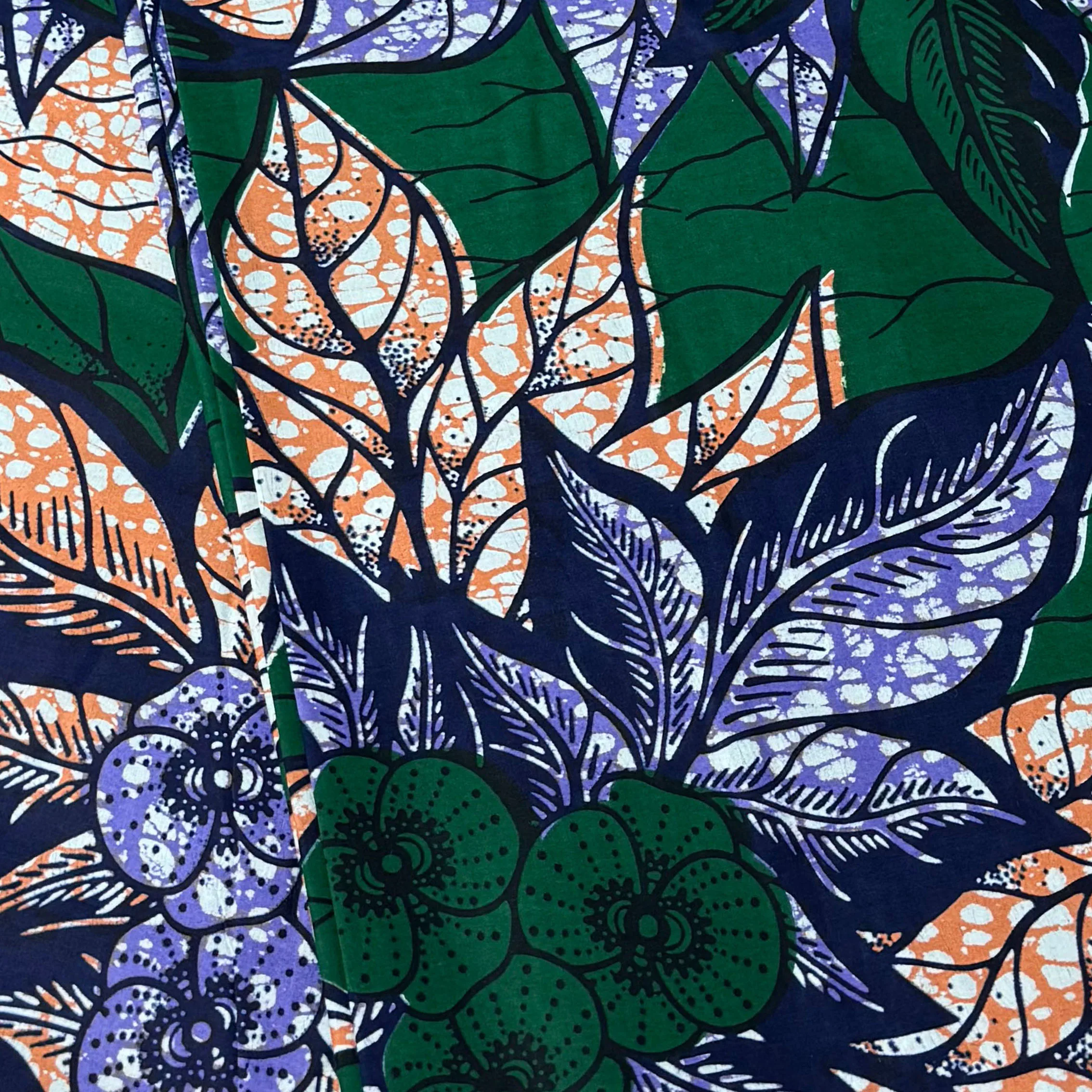 Super African Wax Print Fabric Large Floral Ankara 100% Cotton 6 Yards Green Purple Orange Pagne Cloth For Women Dress