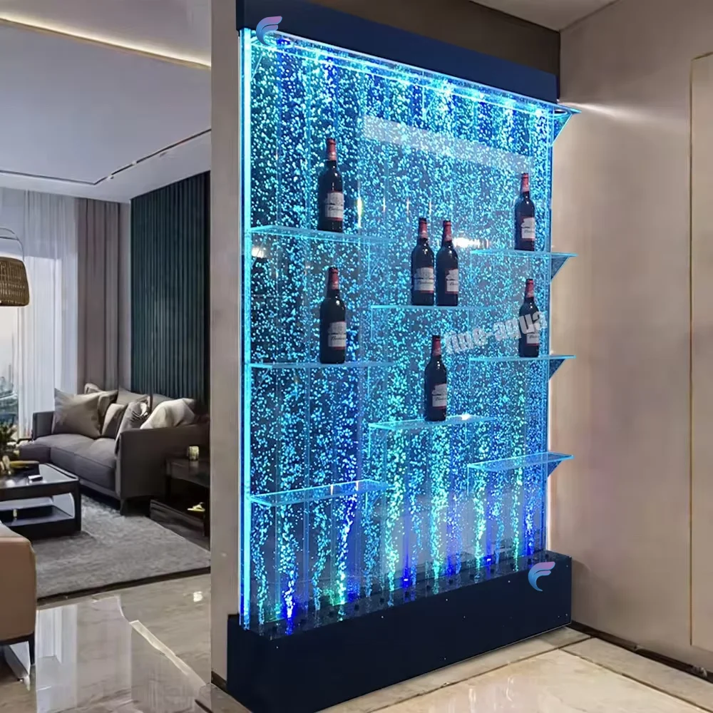 

Customization.Wholesale Clear Acrylic Water Feature Wall LED Lighted Wine Shelves Decorative Wall for Home Bar Decor
