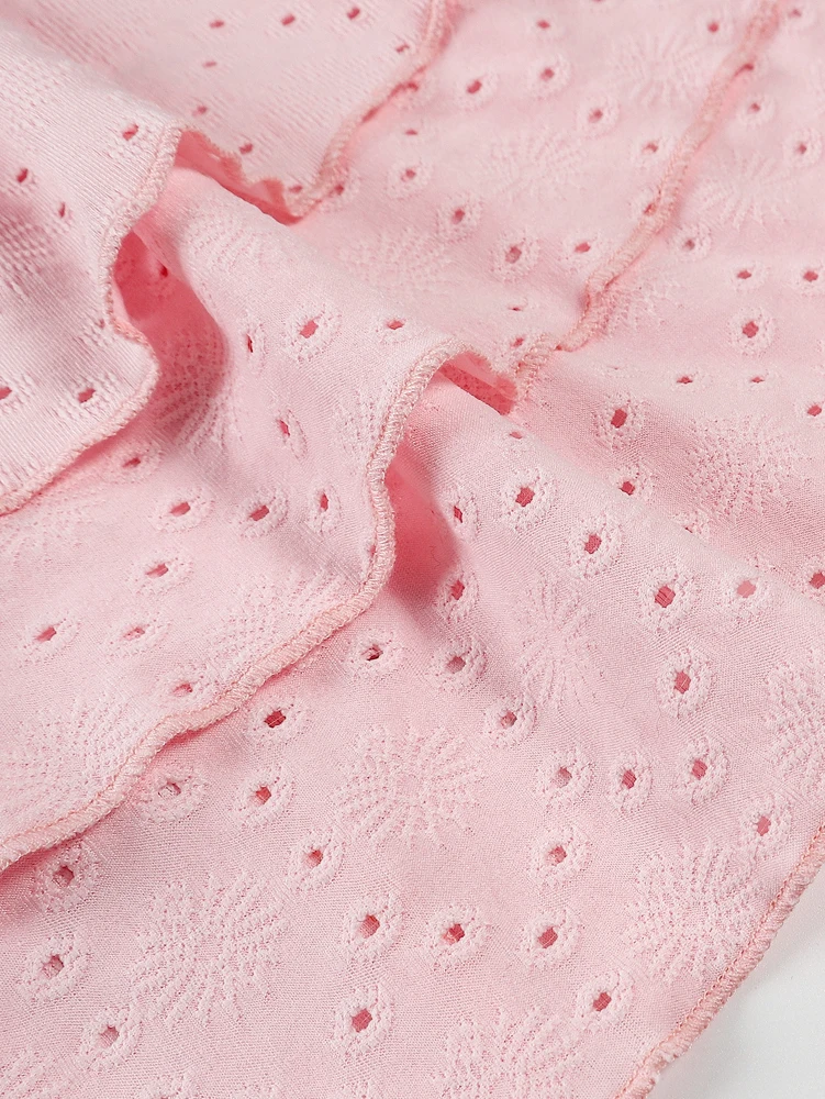 Sommer 2026 Neuankunft: Damen-Minikleid in Unifarbe, mit Blumenmuster, Stickerei, Rüschen am Saum, ärmellos – Detail 7