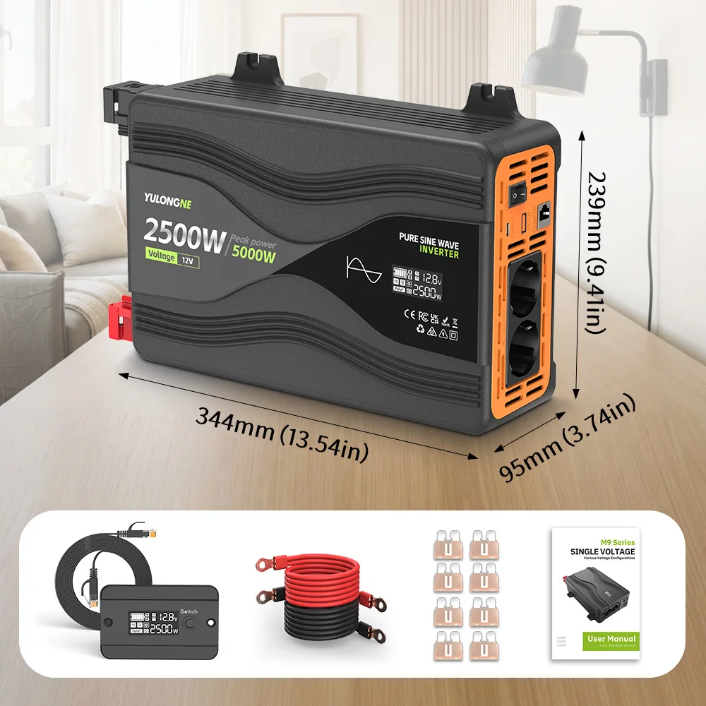 5000W Peak Pure Sine Wave Inverter DC12V‑AC230V EU Plug LCD Wired Remote Control For Car RV Home Solar Off‑Grid Backup Power Sou
