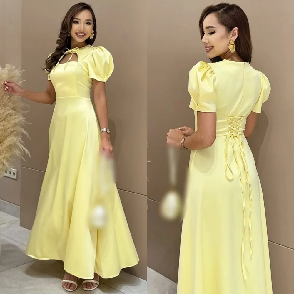 

Customized Pastrol Unisex Jersey Pleat Bow A-line Scoop Neck Midi Dresses Bespoke Occasion Elegant Matching