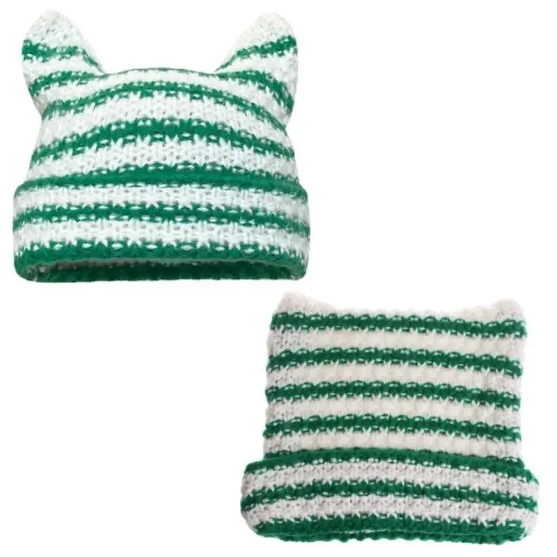 

652F Devil Horn Hat Beanie Skullies Beanie Bunny Hats Crochet Knitted Hat For Women Winter Warm Hats Warm Caps