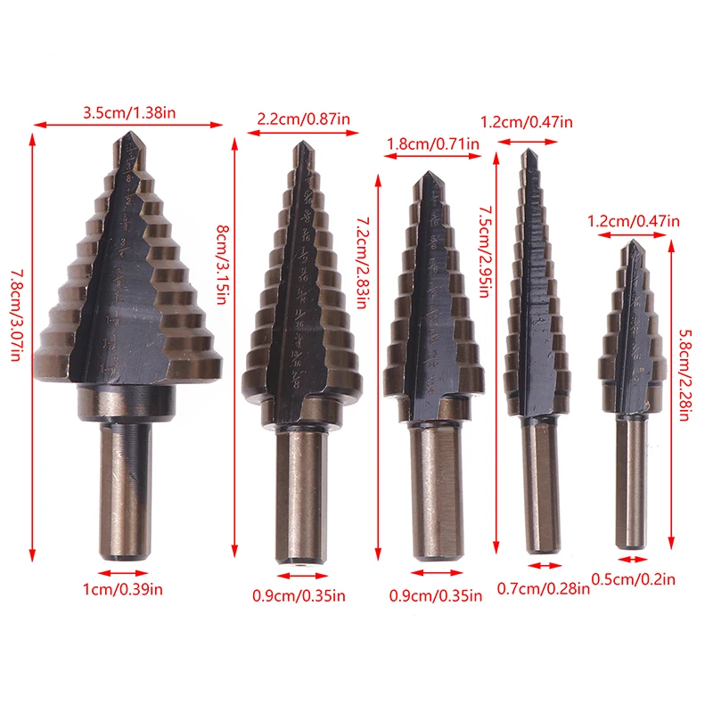 Imagem -06 - Cobalto Passo Broca Conjunto com Caixa de Alumínio Ferramenta de Perfuração de Metal Madeira Passo Cone Broca Furo Múltiplo 50 Tamanhos Pcs