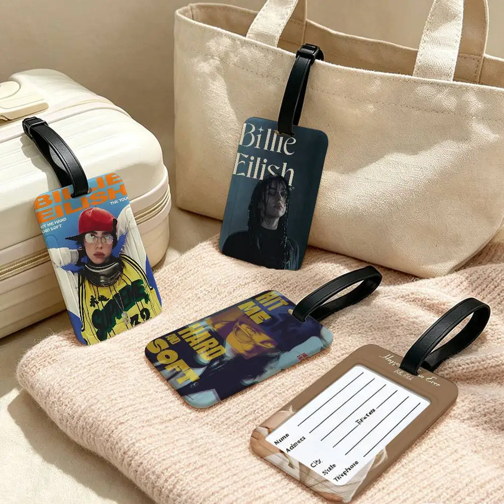 B-BillieS Singer E-EilishS Anti lost Travel Luggage Tag PVC ID Information Card Holder Baggage Name Label For Outdoor Trip