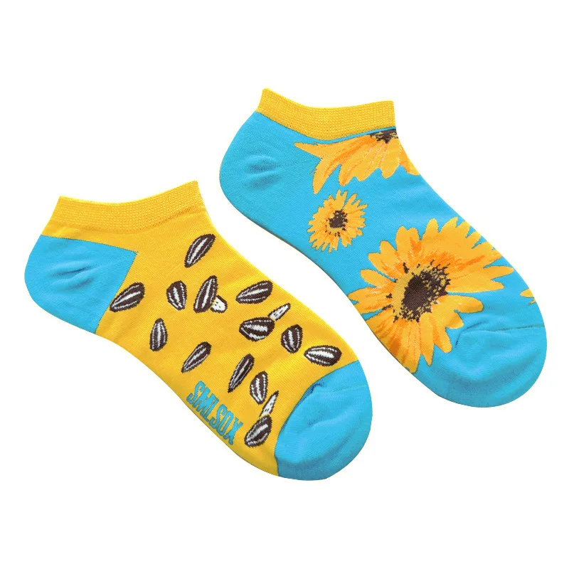 Colorful Short Socks Women Men Cotton Novelty Animals Plants Sunflower Casual Ankle Sox for Friend Birthday Get-together Gifts