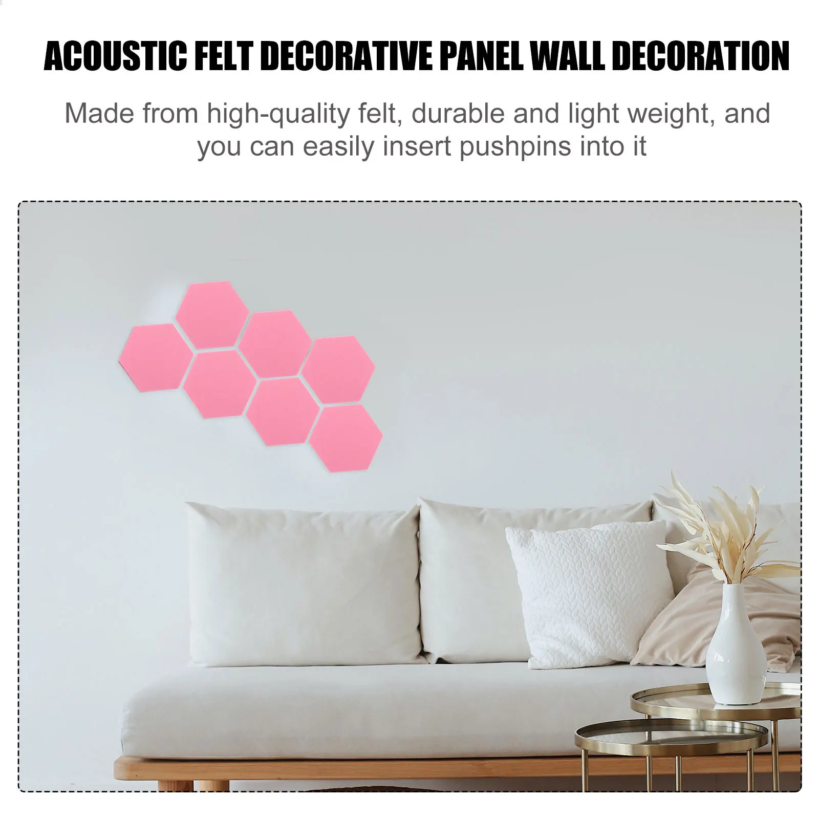 

12 Pcs Soundproof Felt Decorative Panel Bulletin Boards Adhesive for Walls Cork Cute Pink Hexagon Child