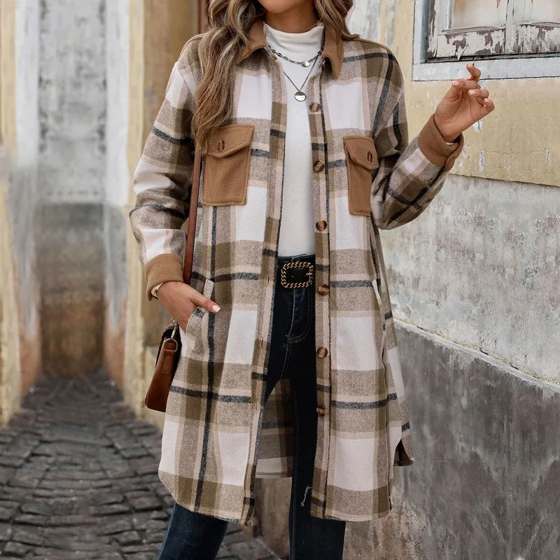 2024 Autumn/Winter Fashion New Women's Long Checkered Casual Shirt Coat