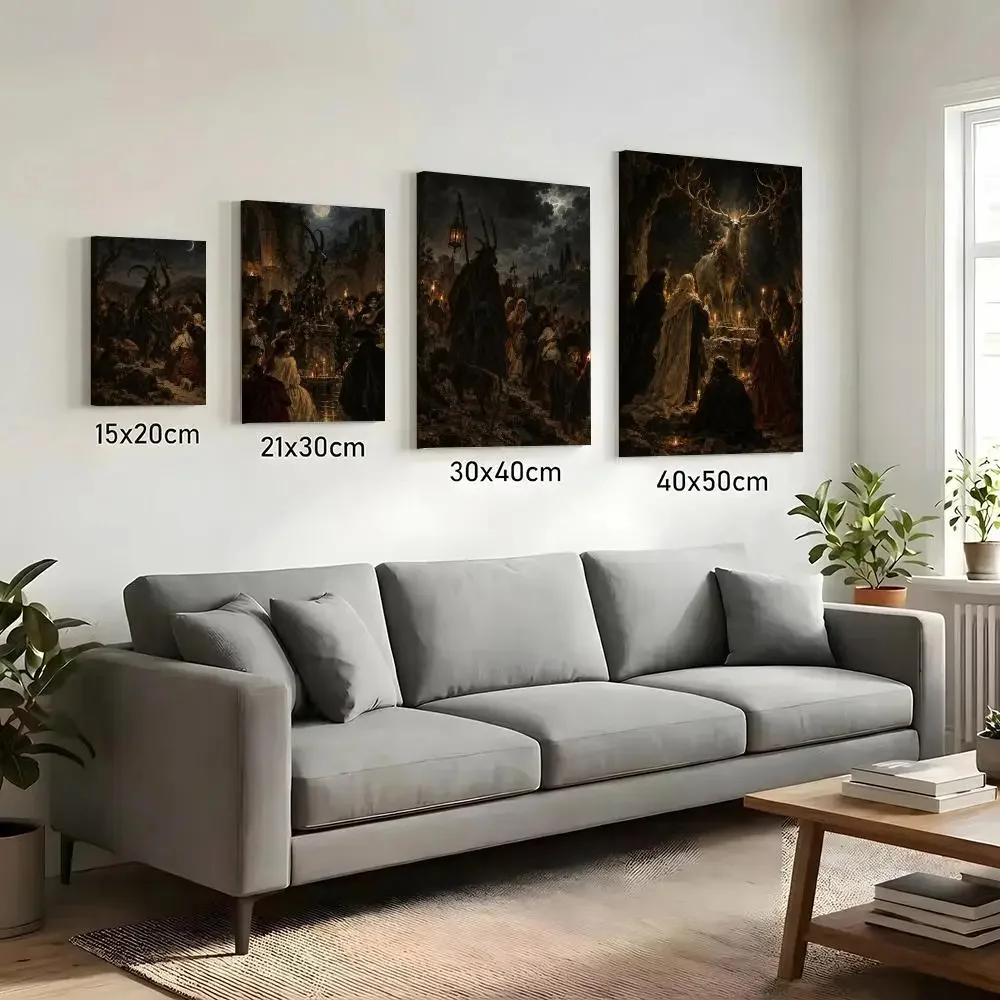 Witches Sabbath Gothic Style Framed Wall Painting HD Canvas Print Poster Wall Art | Optional Frame | Modern Hallway Decor
