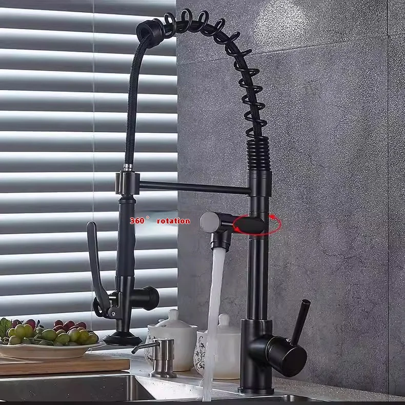 Modern Kitchen Faucet  Spring Sink Cold Hot Vegetable Basin Dishwashing Extraction Rotatable Shower Faucet Spray Deck Mounted