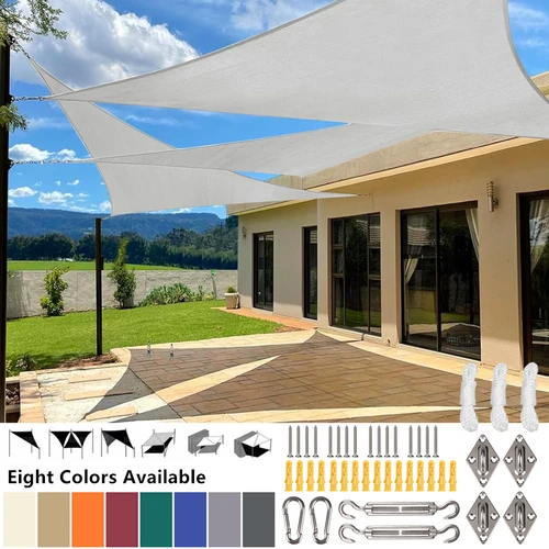 Imagen 1 del producto Toldo triangular de 2/3/3,6/5M con cuerdas de sujeción, refugio solar transpirable resistente a la intemperie, velas para sombra de sol, toldo de tela para exteriores